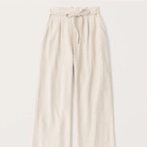 Abercrombie & Fitch Women's Cream Linen Tailored Wide Leg Pants